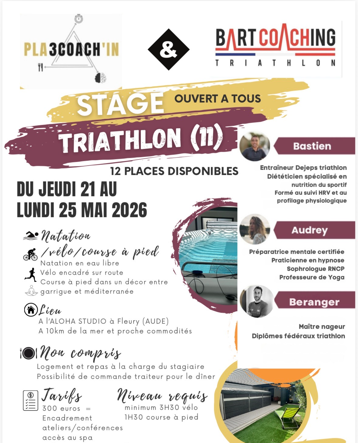 Affiche du stage triathlon, édition mai 2026