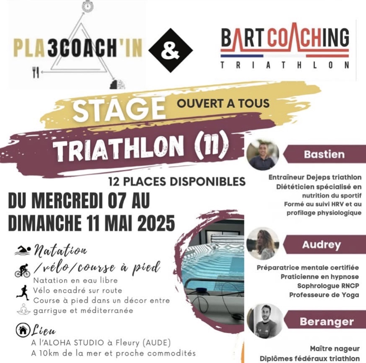 Affiche du stage triathlon, édition mai 2025